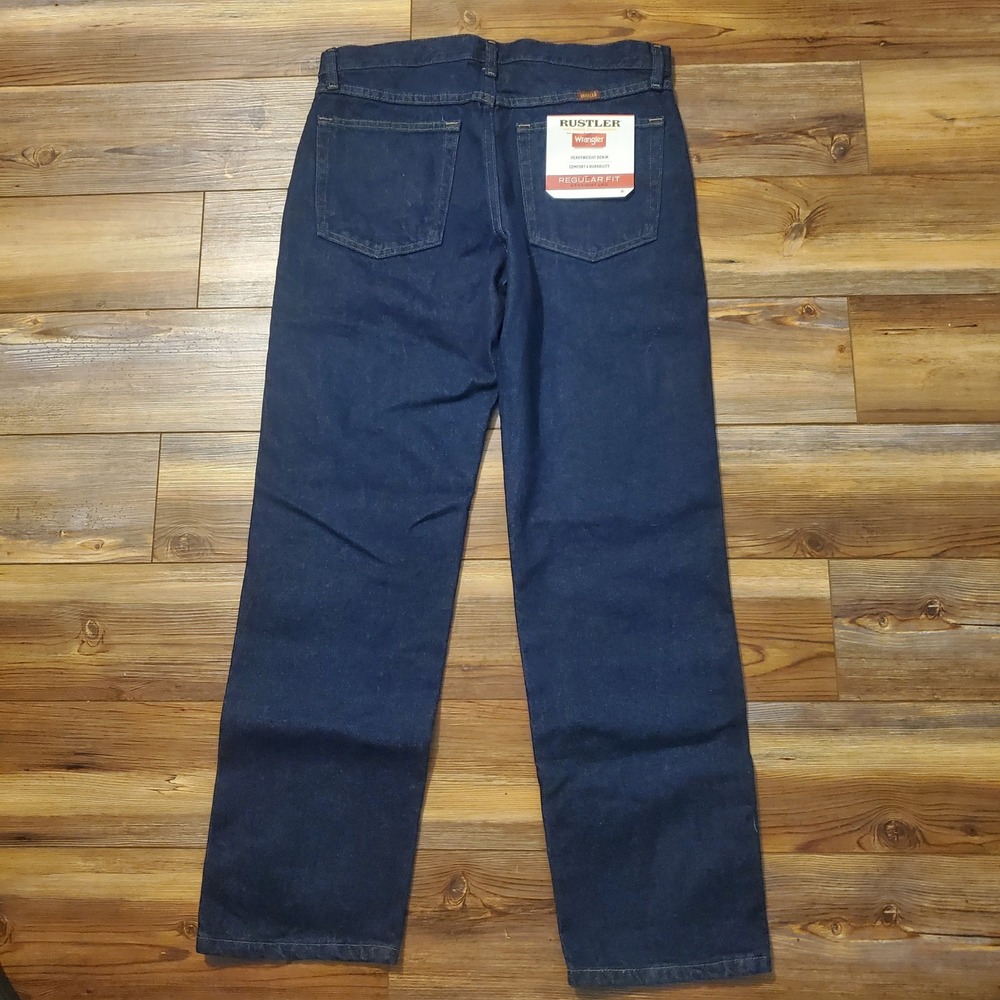 NWT Rustler Wrangler Mens Regular Fit Straight Leg Jeans Dark Denim 32x30 NEW